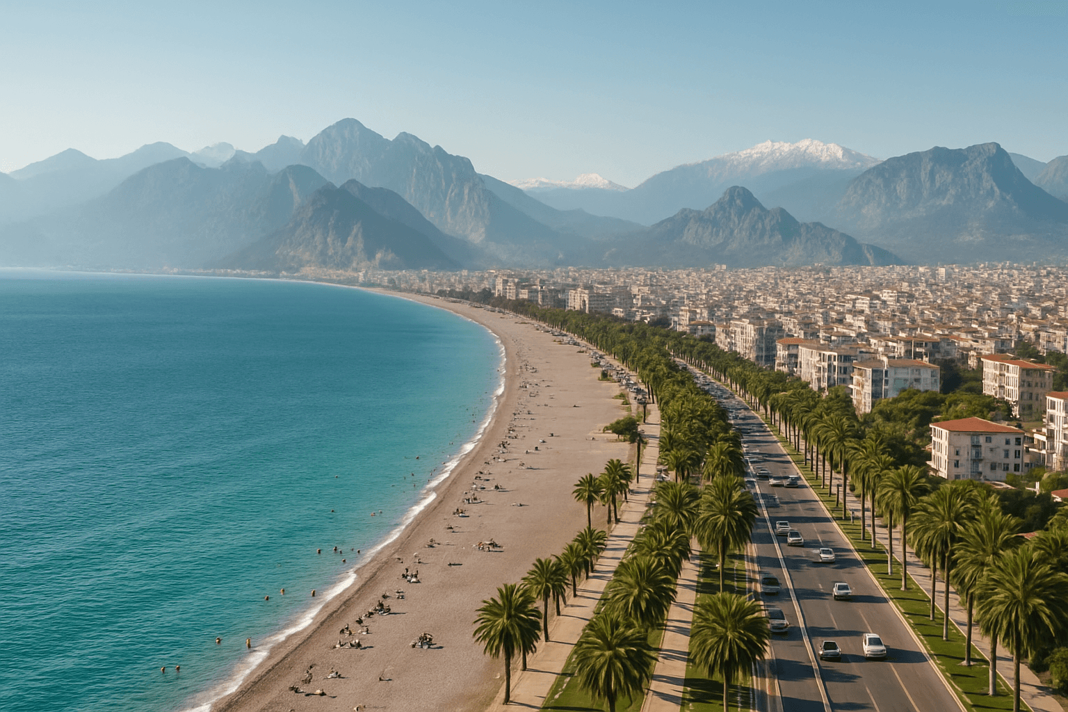 Antalya şehri ve Konyaaltı sahili panoraması